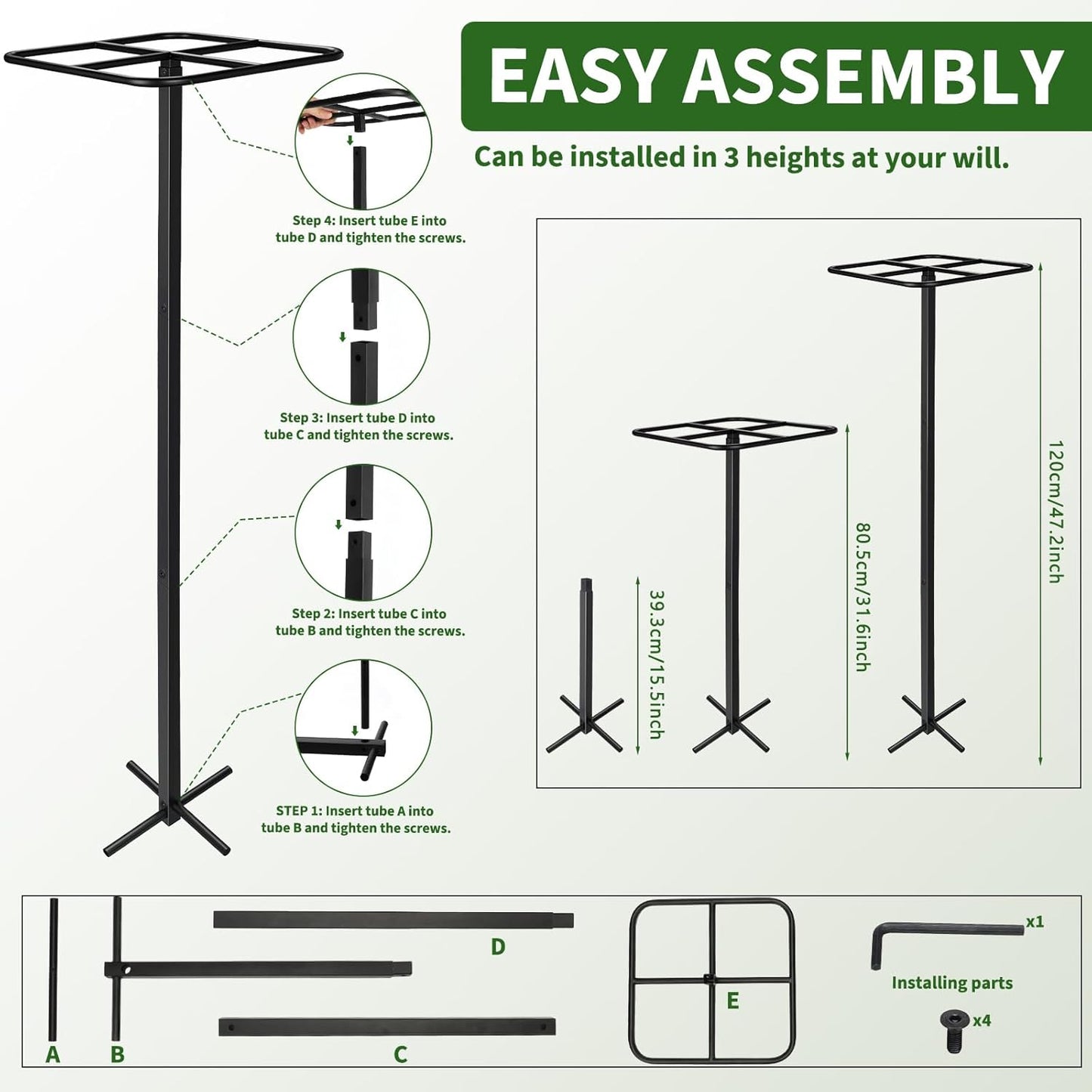 1 Pcs Adjustable Metal Dragon Fruit Plant Trellis 12" x 12" x 50" Durable Vertical Support Tower Plant Cage for Gardening Climbing Plants Trees Cactus Outdoor Garden, Installation Required