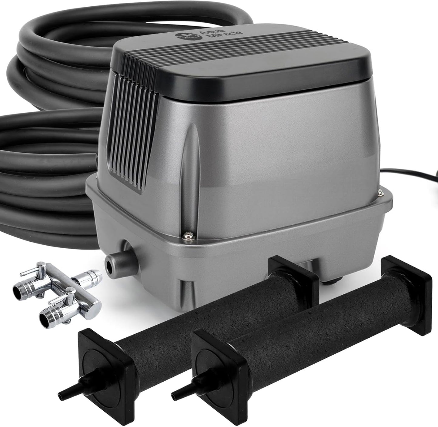 AquaMiracle All-in-1 Koi Pond Aeration Kit Pond Air Pump with Self-Sinking Airline Rubber Air Diffuser, Air Flow Control Pond Aerator for Outdoor Pond 5,000-10,000 Gallons