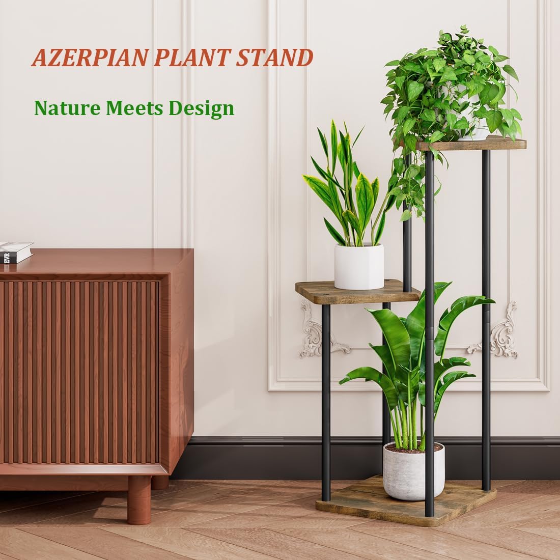 AZERPIAN 3 Tier Plant Stand Indoor Metal Plant Shelf for Multiple Plants Corner Flower Holders for Living Room Balcony Bedroom Patio Garden, Black (Black, 3 tier)