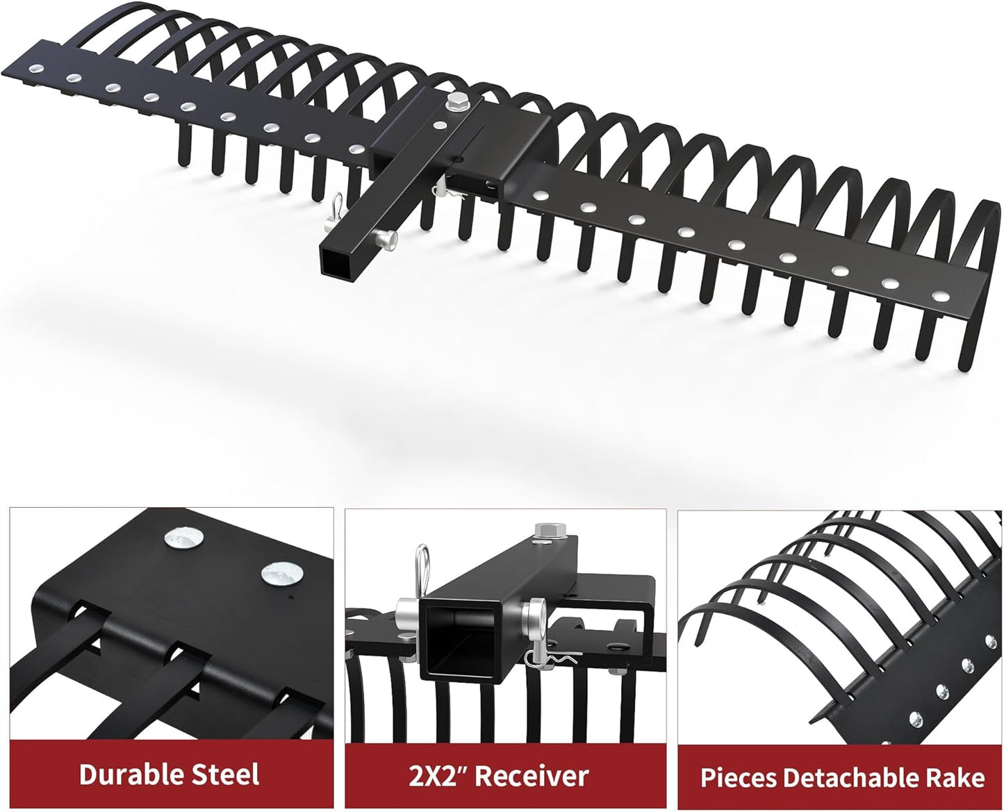 YITAMOTOR 5FT Tractors Rake 21 Pine Straw Rake Fits 2" Receiver for Lawn Tractors or ATV/UTV