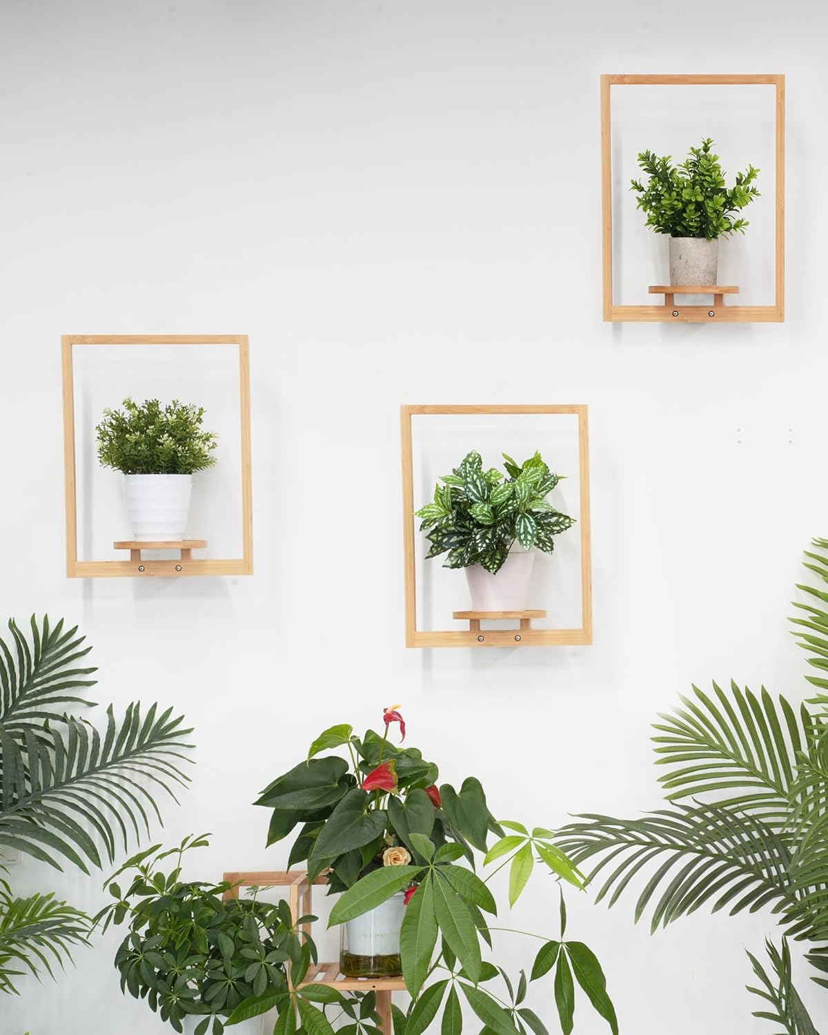 yadoker Wall Planters for Indoor Plants,Bamboo Hanging Plant Holders, Wall Decor Plant Stand, 3-Pack Window Plant Shelves for Living Room & Entryway