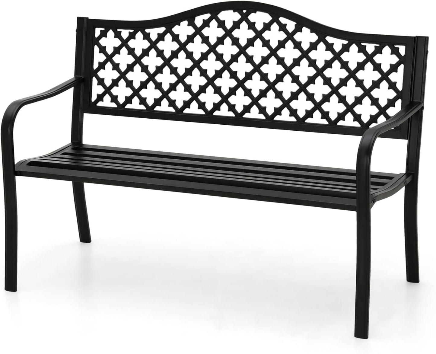 MFSTUDIO 50" Black Outdoor Metal Garden Bench, Cast Iron Frame Patio Furniture with E-Coating, Perfect for Porch and Yard