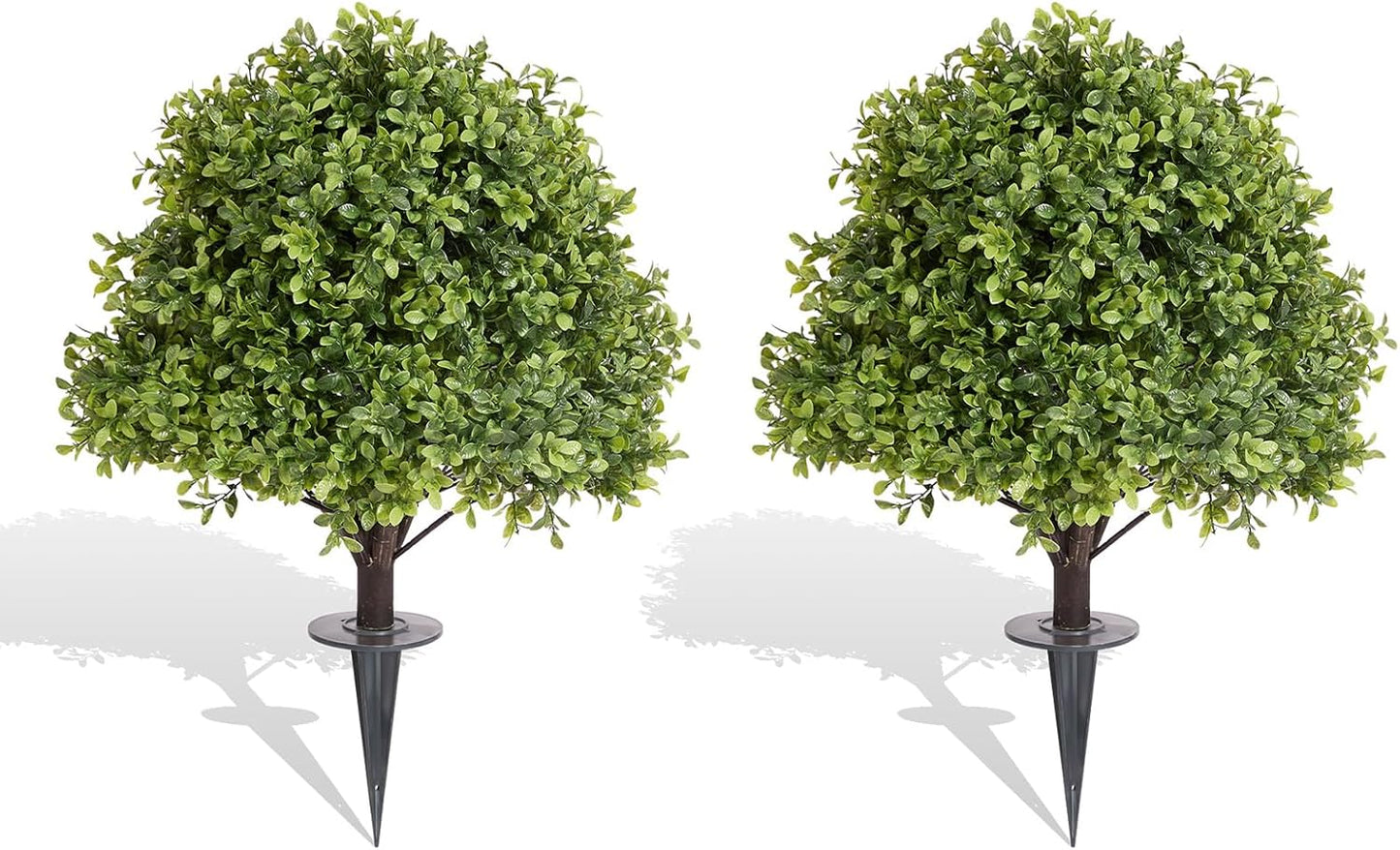 27" Tall Artificial Boxwood Ball Topiary Trees Set of 2, UV Resistant Large Faux Plants Outdoor, 2ft Fake Bushes and Shrubs Look Real with Ground Spike for Front Porch Outside Planter Backyard Decor