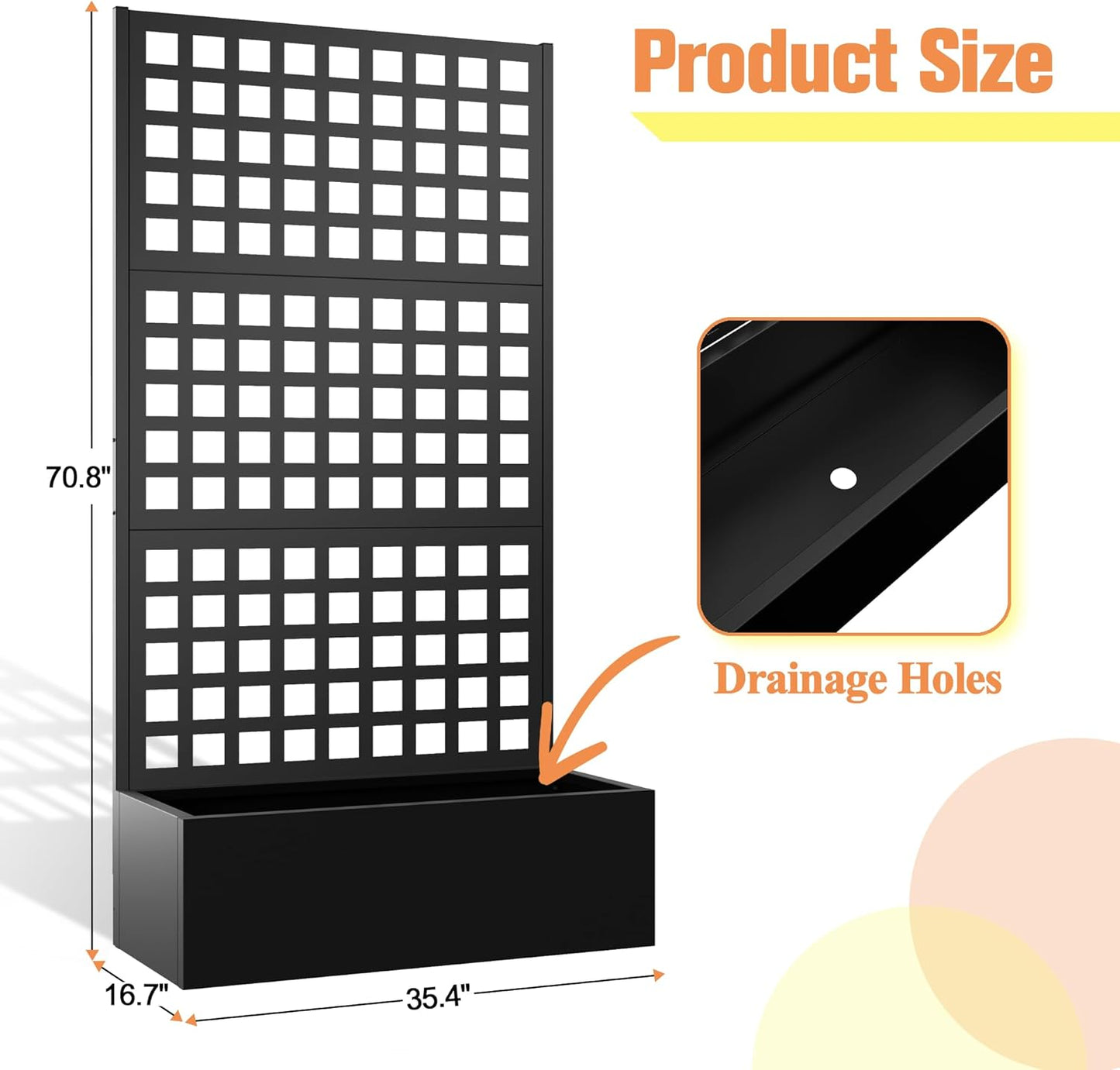 Metal Planter Box with Trellis & Wheels, Raised Garden Bed with Privacy Screen, Outdoor Standing Flower Beds with Drainage Hole for Climbing Plants, Vine, 35" Lx16 Wx71 H