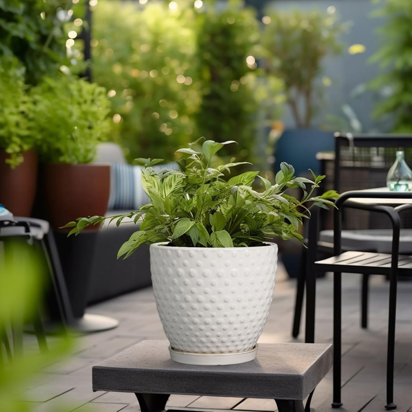 G EPGardening 8 Inch Plant Pot for Indoor Outdoor Plants Round Ceramic Planter Pot with Drainage Hole and Saucer Modern Large Flower Pot White