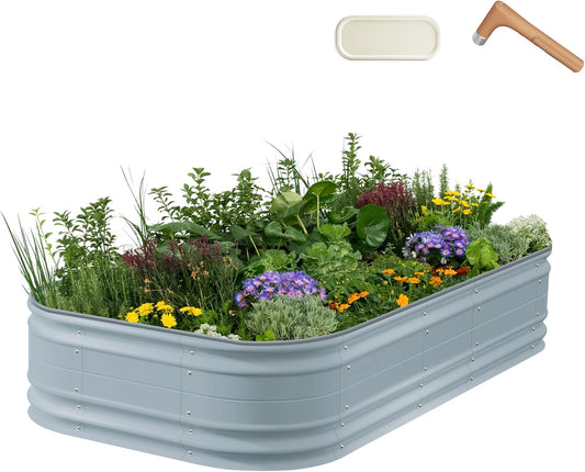 Vego garden 17" Tall 10 in 1 Novel Modular Raised Garden Bed Kit, Metal Planter Box for Vegetables Flowers Herbs, Included 2 in 1 Wrench & Magnetic Plant Tags, Sky Blue