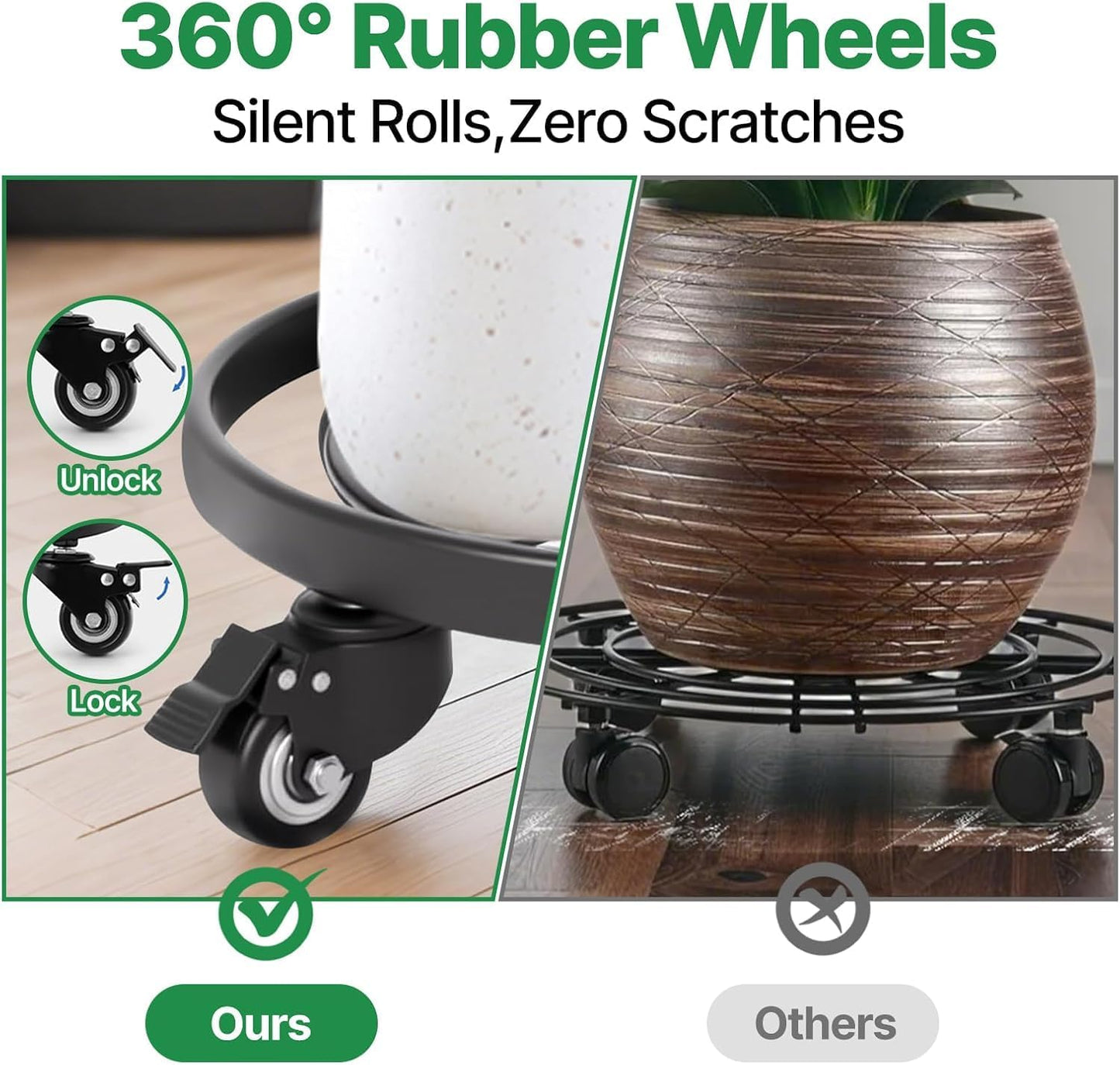 AMAGABELI GARDEN & HOME 16" Metal Plant Caddy Heavy Duty Iron Potted Plant Stand with Wheels Round Flower Pot Rack on Roller Dolly Holder Mover Indoor Outdoor Planter Trolley Casters Brakes BG1721