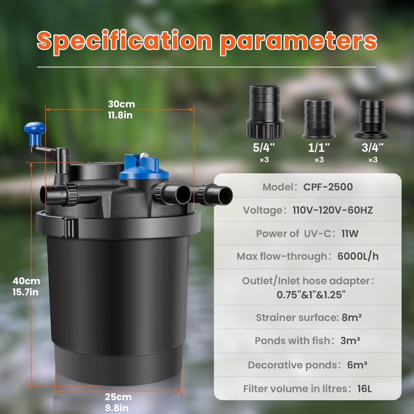 Anbull Bio Pressure Pond Filter, 1580GPH Pressurized Biological Pond Filter with 11watt Light, Pond Filter System with Convenient Cleaning Crank Handle for Fountain Pool, Koi Fish Aquarium Tank