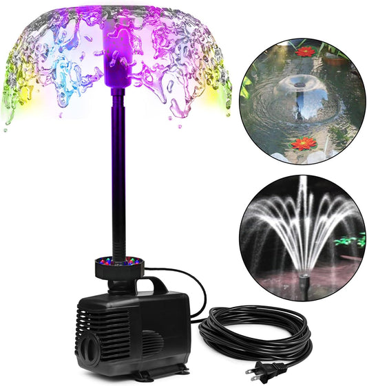 DOMICA 45W LED Pond Pump with Fountain Kit, 792 GPH Submersible Garden Water Fountain Pump, 3000L/H for Waterfall, Hydroponics, Aquariums, Fish Tanks, Indoor Outdoor