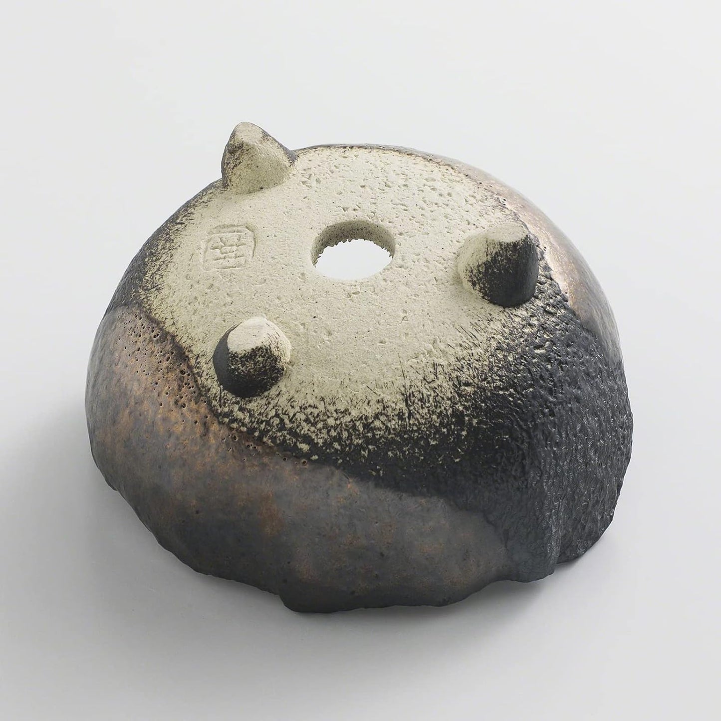 Wazakura Banko Series Japanese Handmade Rustic Crescent Shape Bonsai Pot 4.72 in (120 mm), Made in Japan Ceramic Garden Planter, Unglazed Houseplant Bowl - Black and Brown