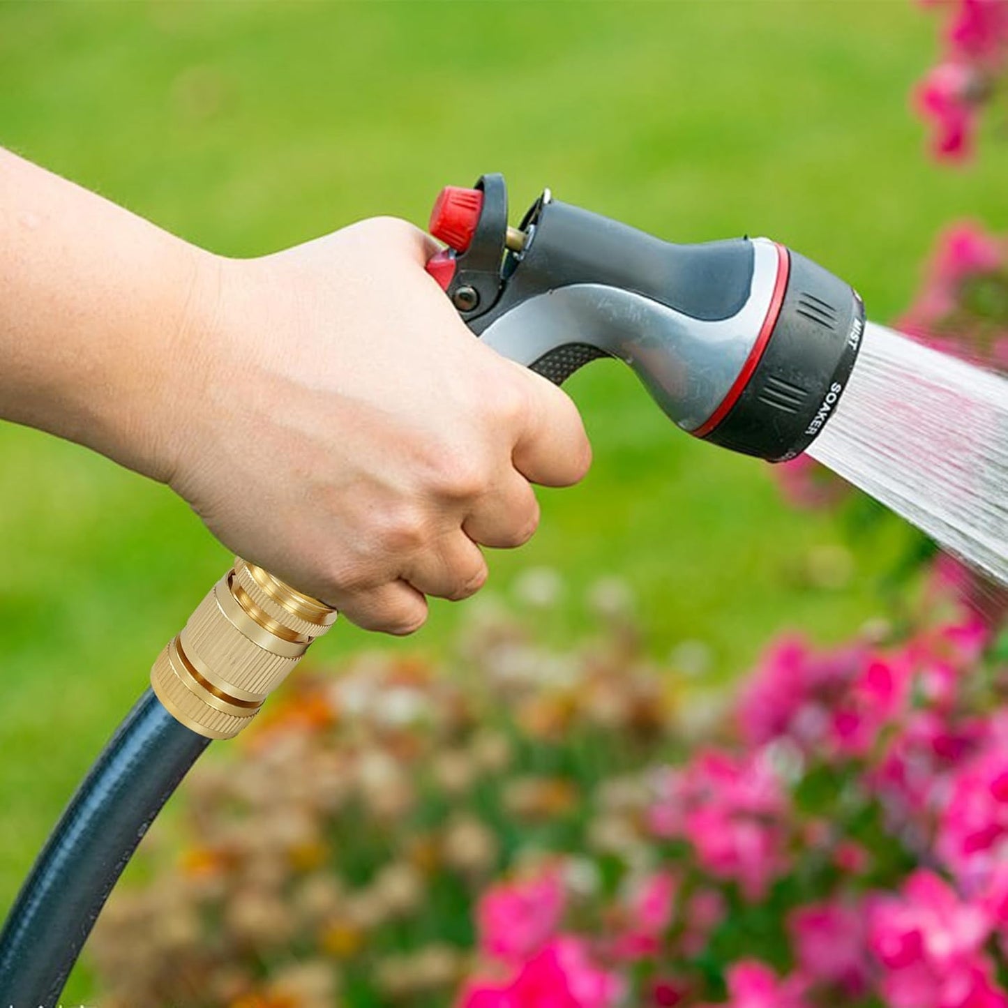 Hourleey Garden Hose Quick Connect, 8 Set Solid Brass 3/4 Inch GHT Thread Garden Hose Quick Connect Fittings, No-Leak Male and Female Water Hose Quick Release Connectors