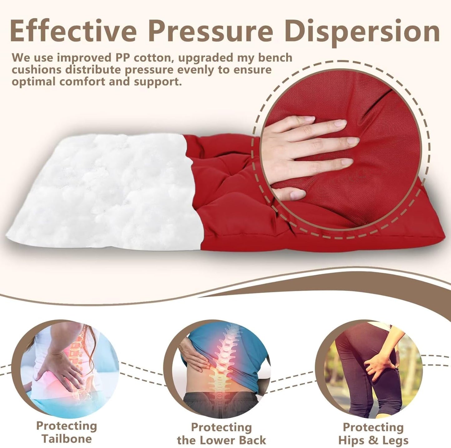 47.3 in Waterproof Indoor/Outdoor Garden Bench Seat Cushions，Thicken Patio Bench Soft Rocking Chairs Pad Lounger Seat for Wicker Loveseat Settee（47.3 X 19.6 X 3.9 inch，Red ）