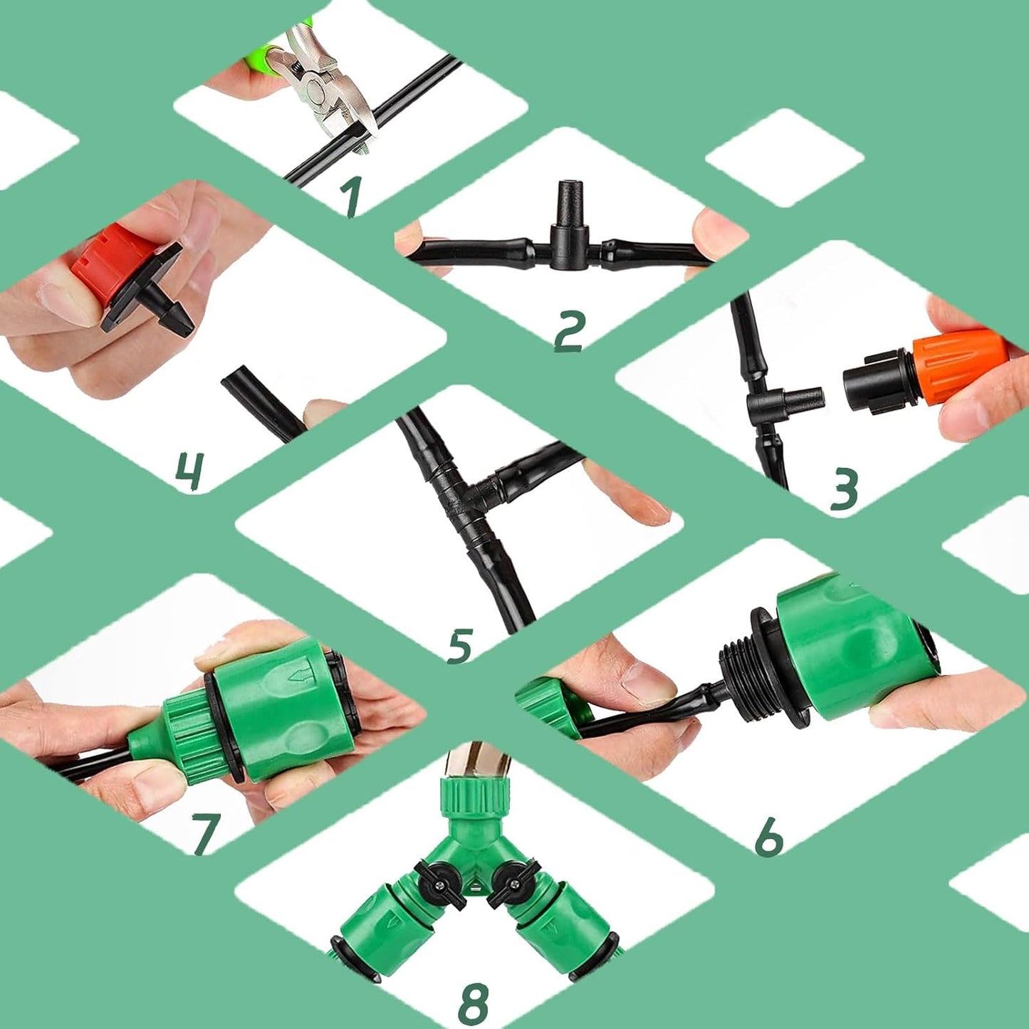 Drip Irrigation System - Irrigation System for Garden w/ 1/4" & 1/2" Fast-Lock Tubing - Adjustable Nozzles & Sprinklers Garden Watering System(164FT Kits)