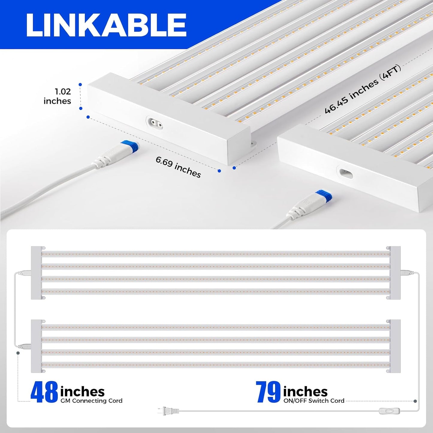 Barrina TX-L84 4FT Grow Light, 168W (2 x 84W), 4 LED Panels Wider Coverage, Full Spectrum, High PPFD, Linkable, Hanging Fixture, Plant Stand with Grow Light for Indoor, Seeding, Vegetable, 2 Packs
