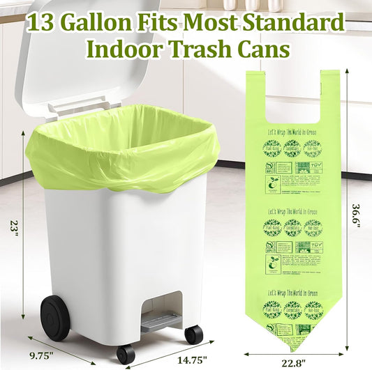 10-13 Gallon Compostable Trash Bags Handle-Tie, Heavy Duty Thick 0.87 Mil, 49.21 Liter, 30 Bags, Tall Kitchen Food Scrap Waste Bag, ASTM D6400, US BPI and OK Compost Home Certified