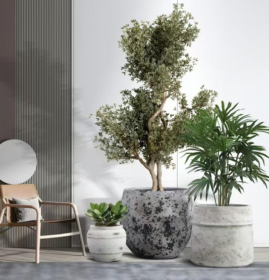 Craft flowerpots 18"+13"+9" Dia Round Concrete Planter Set of 3 Large Outdoor/Indoor Planter Pots Containers with Drainage Holes and Rubber Plug for Home Garden (White, Large)