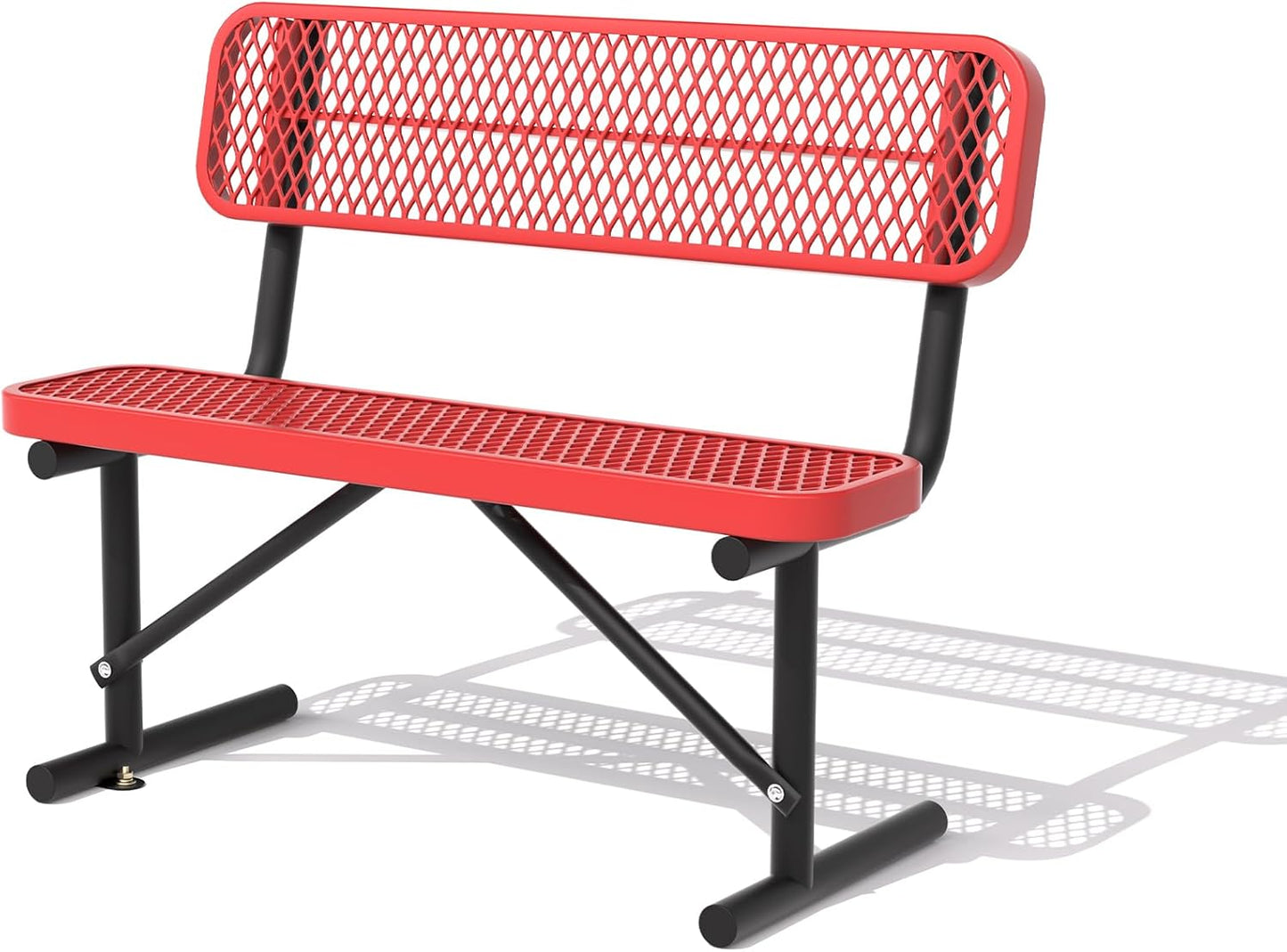 4 Feet Heavy Duty Metal Park Bench for Outside, Outdoor Bench with Backrest & Portable Frame, Commercial Benches for Shopping Malls, Stores, Parks, Patios, Decks, Red