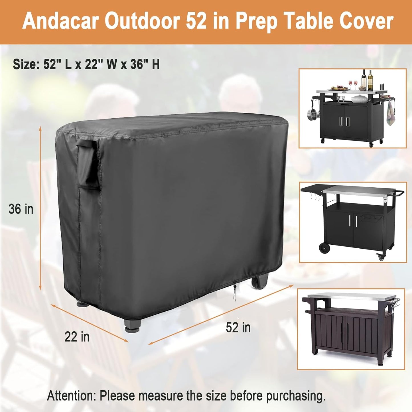 Outdoor 52 in Prep Table Cover for Keter Unity XL Portable Table Rolling Cabinet Bar, Waterproof Dining Cart Cover Heavy Duty Tool Chest Covers, Patio Storage Box Covering Food Prep Station