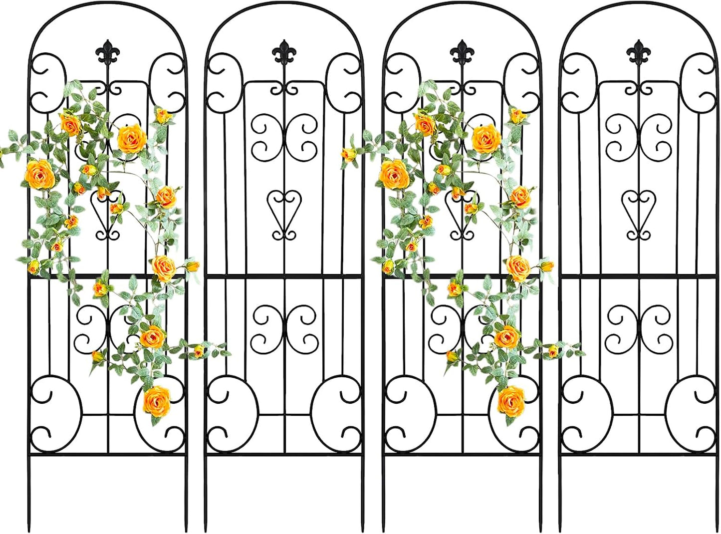 Black Metal Garden Trellis - 70"X18" Decorative Flower Trellis with Powder Coating for Climbing Plants, Rose, Vegetable Support (4, Pattern-C)