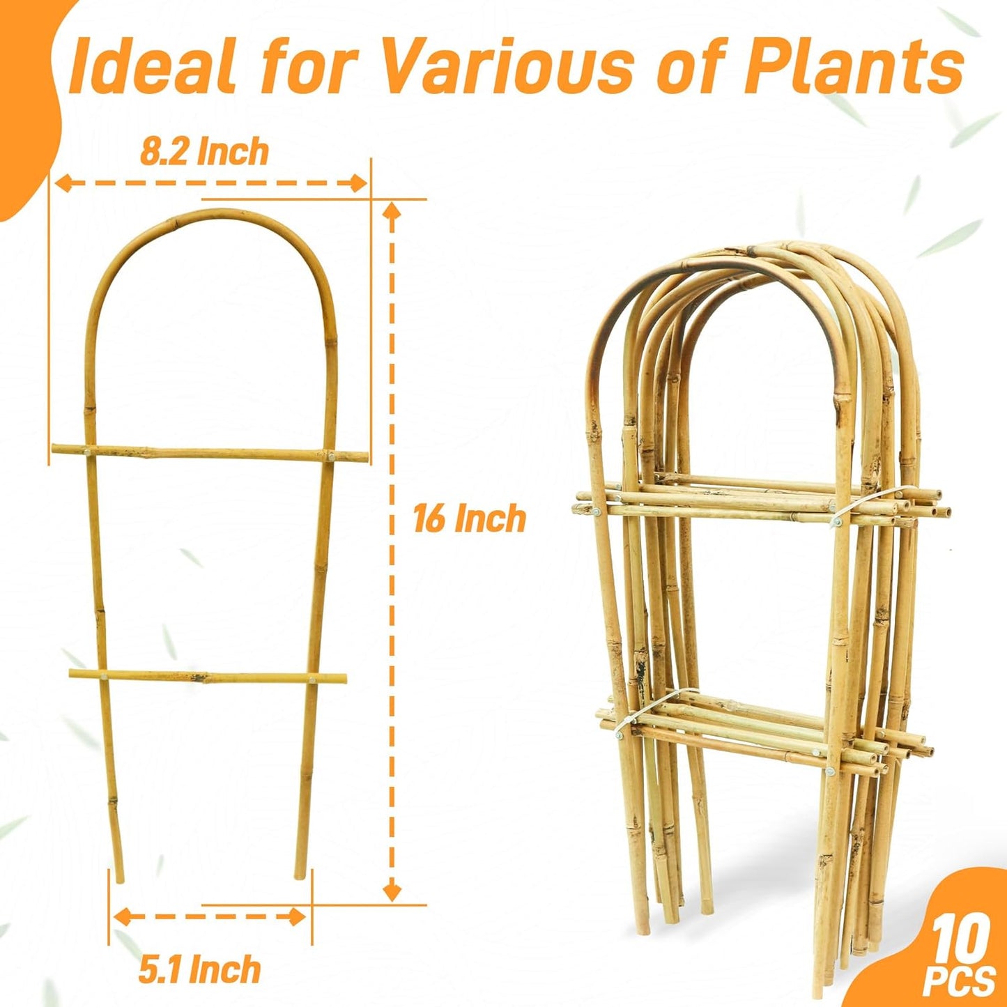 Avalution 10 Pack Bamboo U Trellis for Climbing Plants, 16 Inch Garden Ladder Trellis for Potted Plants Indoor, Ladder Small Plant Support Trellis for Houseplants Ivy Hoya Vine Monstera