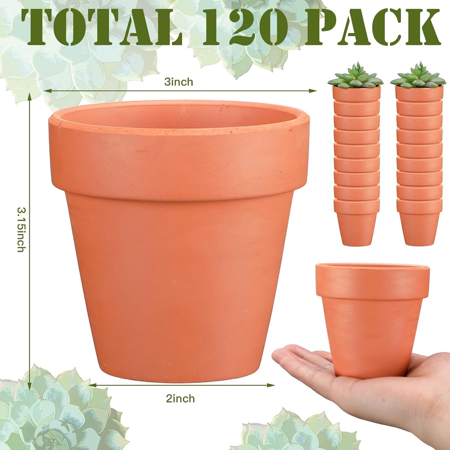 Hoolerry 120 Pcs 3 Inch Terracotta Pots Mini Clay Flower Pots with Drainage Hole, Succulent Planters for Indoor Outdoor Plants DIY Crafts Home Garden