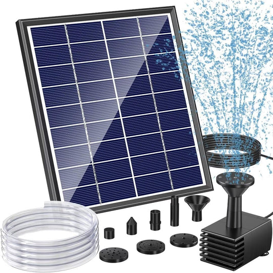 POPOSOAP Solar Bird Bath Fountain Pump, 6W Outdoor Solar Water Fountain Pump for Bird Bath with 4ft Tubing & 5 Nozzles, DIY Solar Powered Water Pump for Garden, Ponds, Pool and Fish Tank