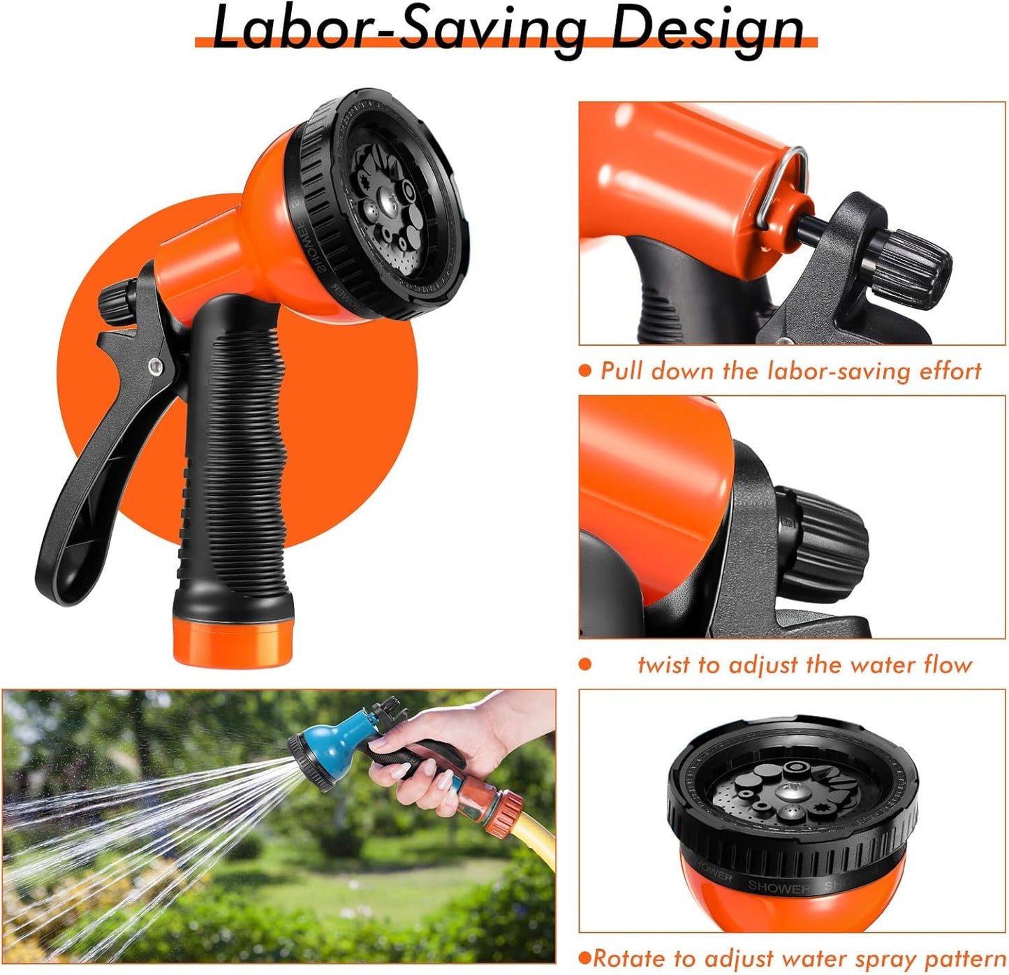 8 Pcs Garden Hose Nozzle Sprayer 10 Adjustable Watering Patterns Heavy Duty High Pressure Water Gun for Watering Plants Washing Cars and Showering Pets