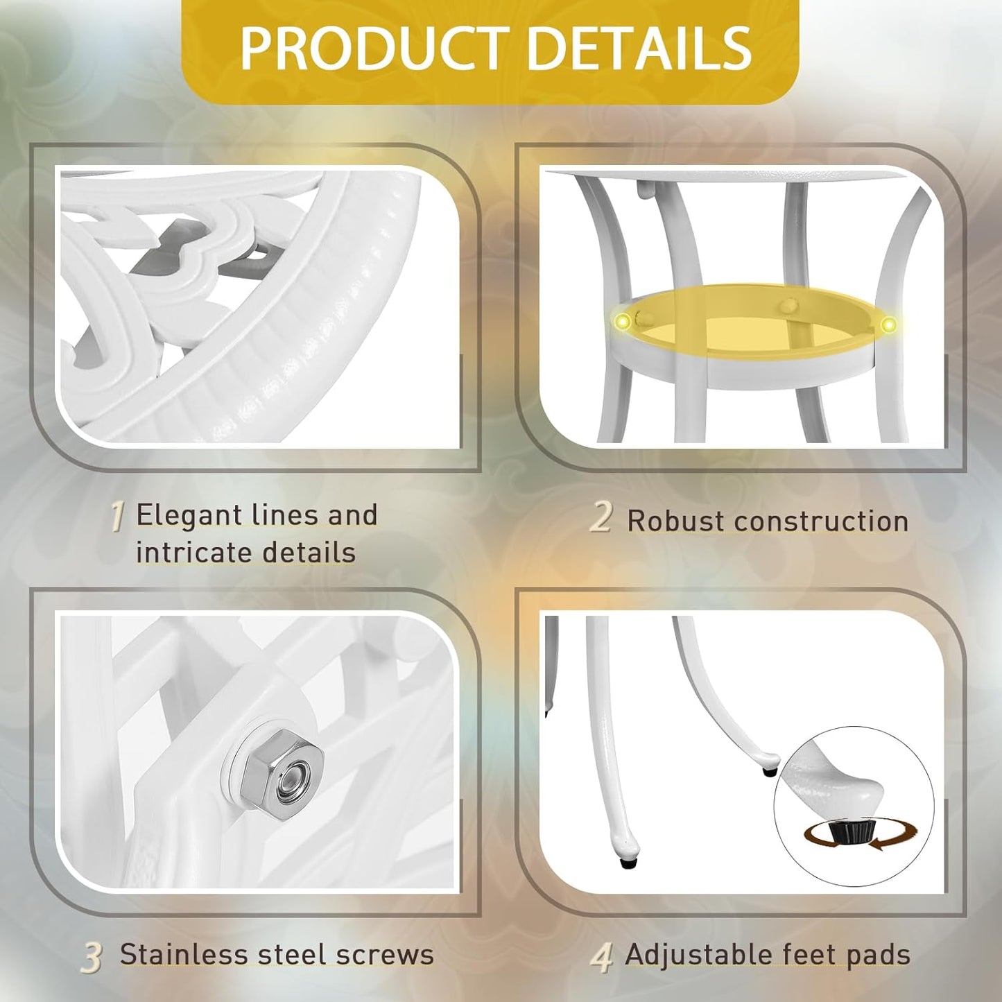 Outvita Patio Side Table, 23.6in Outdoor Round Cast Aluminum Bistro Table with Umbrella Hole and Antique Design for Backyard Porch Pool Balcony Deck White