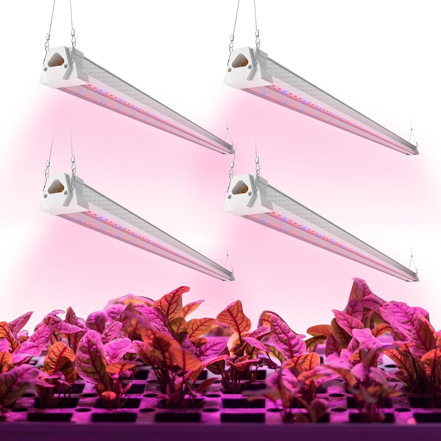 FREELICHT 4 Pack 4FT LED Grow Light, 40W (250W Equivalent), Red Blue (660nm+460nm) Full Spectrum Grow Light for Indoor Plants, Linkable Plug in Plant Growing Lamps for Hydroponic Seeding Veg Flower