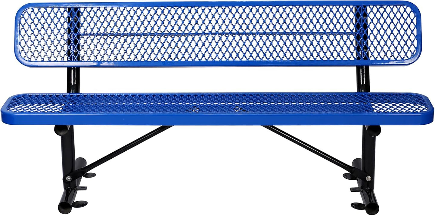 Heavy-Duty Park Bench or Table for Outside - Black Coated Outdoor Furniture Steel Bench, Commercial-Grade Outdoor Benches Weatherproof for Park, Patio, Porch (Blue, 6FT (with Backrest))