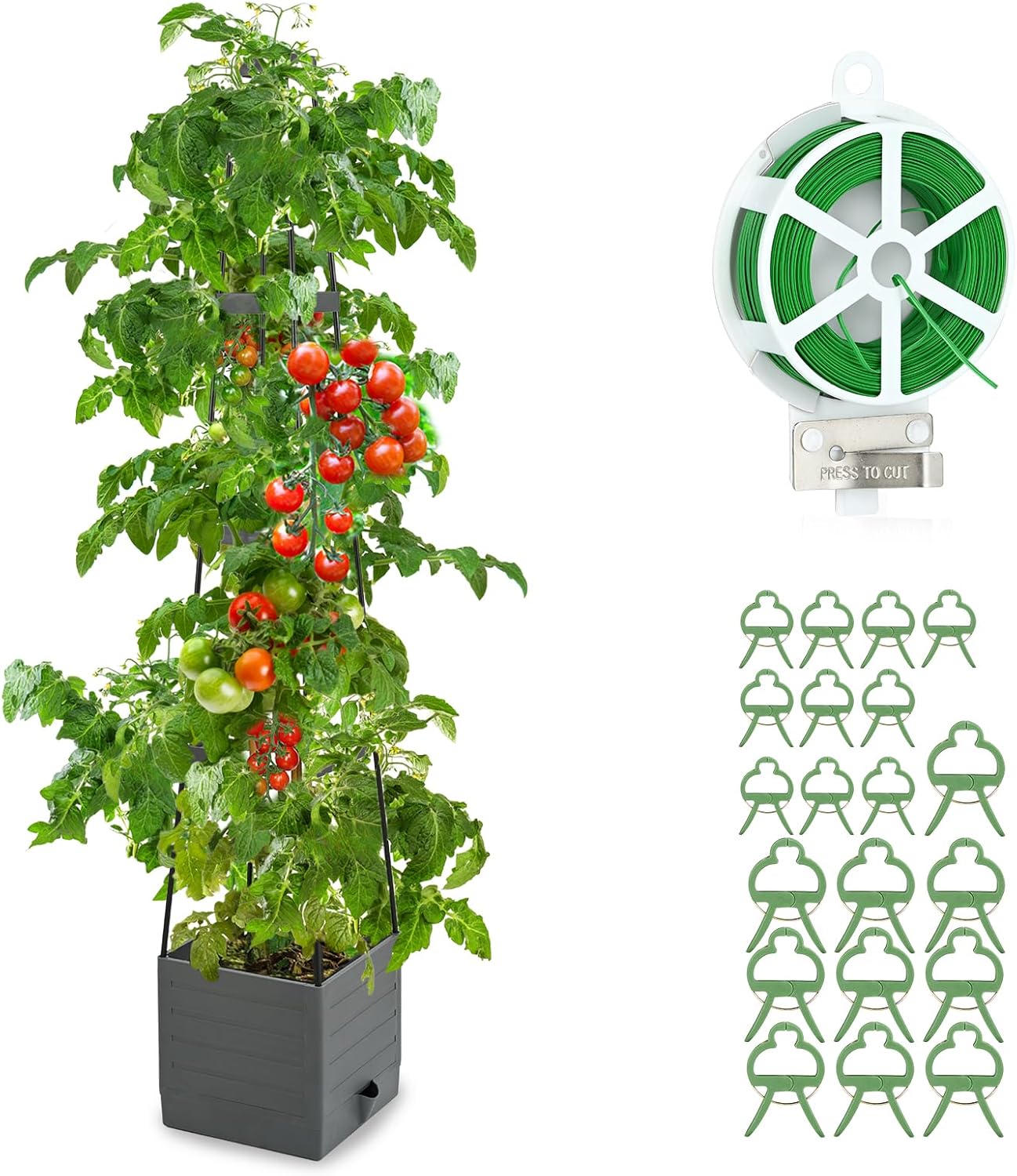 Raised Garden Bed, Planter Boxes with Trellis 58.3'' Tomato Planters for Climbing Vine Vegetables Flowers Plants Self Watering Tomatoes Cage for Outdoor Patio Greenhouse