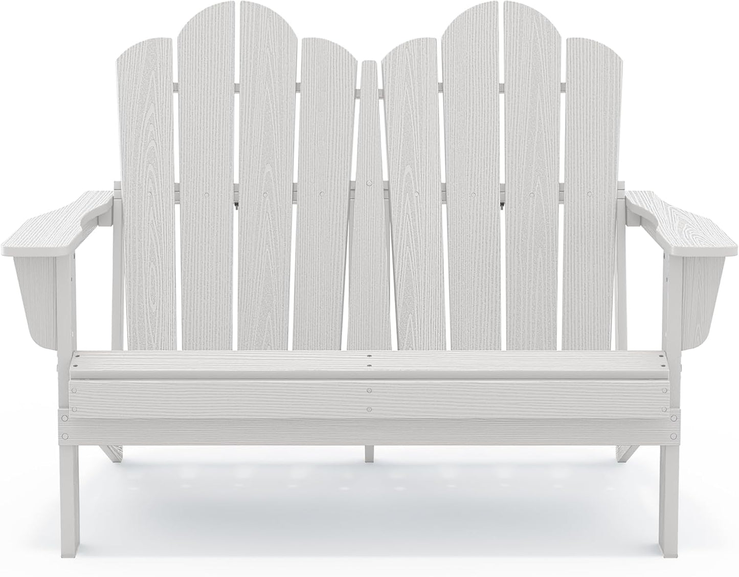 SERWALL 2 Person Adirondack Loveseat, HDPE All-Weather Folding Adirondack Bench Chair, Outdoor Adirondack Chair Set of 4, White