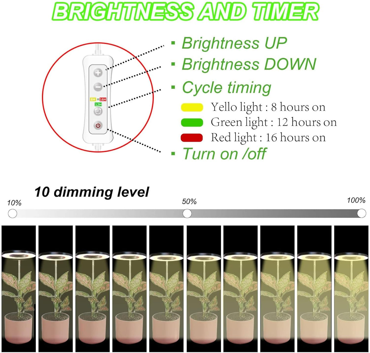 yadoker Plant Grow Light, LED Growing Light Full Spectrum for Indoor Plants,Height Adjustable, Automatic Timer, 5V Low Safe Voltage,Idea for Small Plant