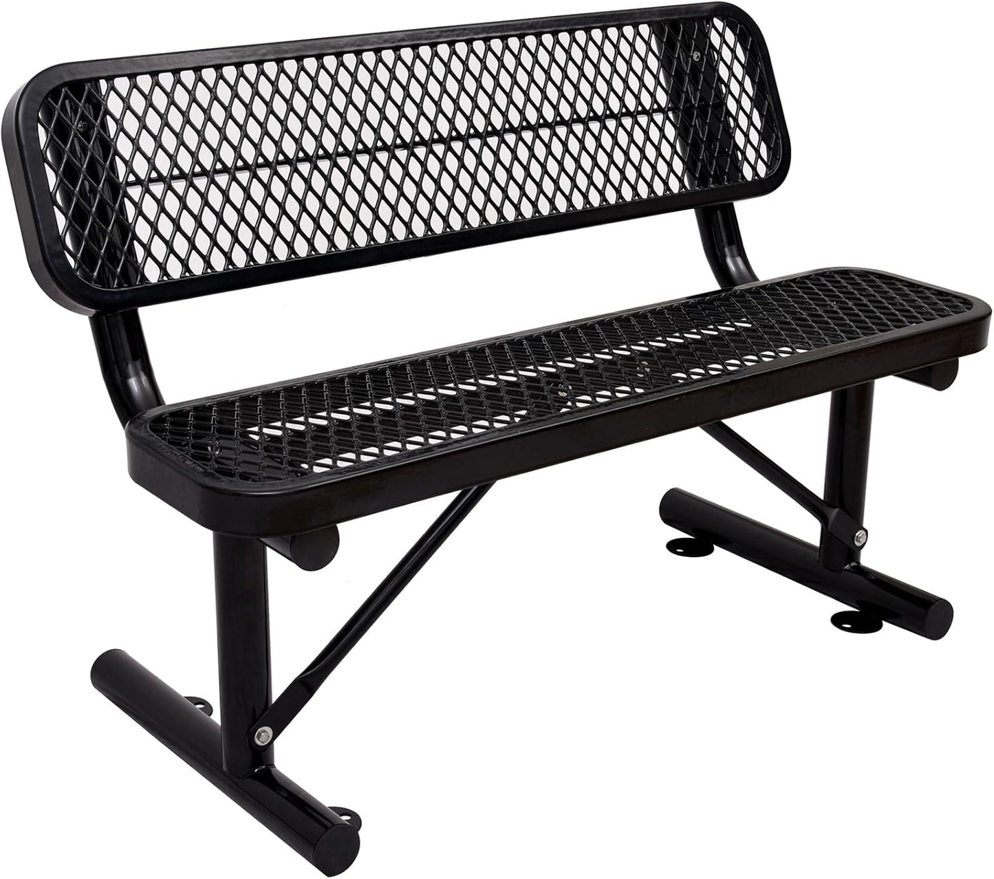 Thermoplastic Coated Iron Park Bench for Outside, Heavy Duty Metal Garden Bench, Expanded Commercial Grade Seating for Shopping Malls, Lawn Yard Porch Entryway (Black with Backrest, 48IN)