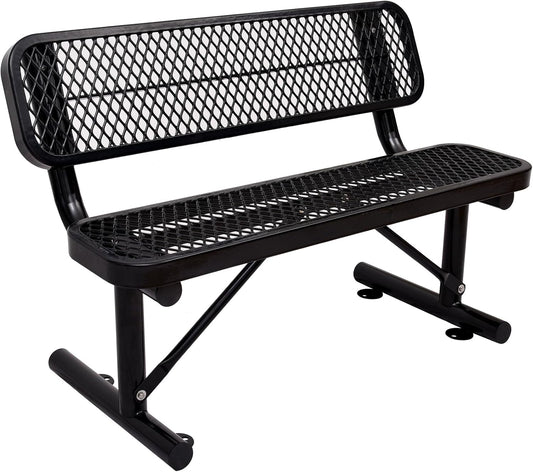 Thermoplastic Coated Iron Park Bench for Outside, Heavy Duty Metal Garden Bench, Expanded Commercial Grade Seating for Shopping Malls, Lawn Yard Porch Entryway (Black with Backrest, 48IN)