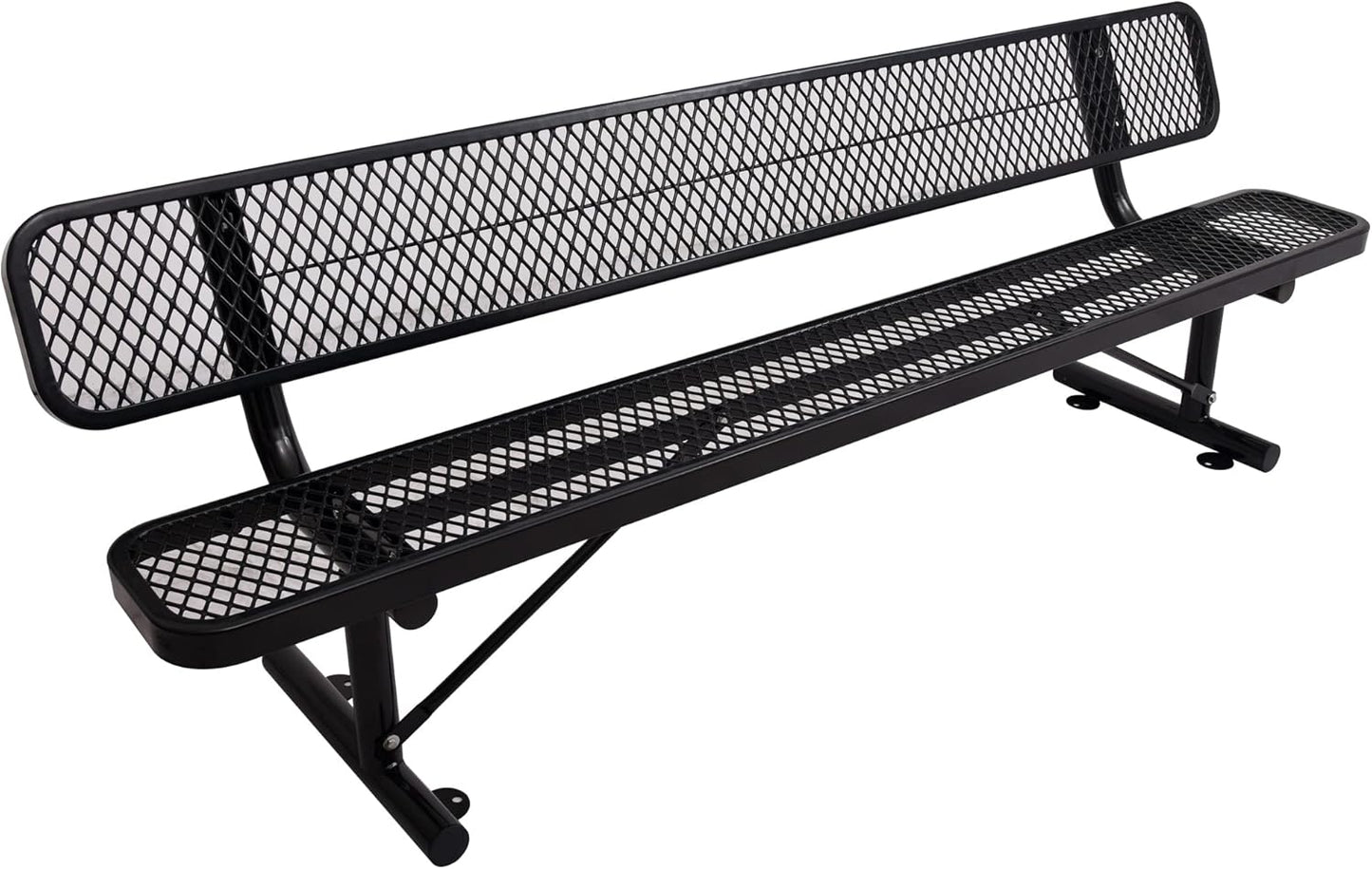 8FT Outdoor Bench Metal Park Bench with Backrest, Heavy-Duty Expanded Picnic Bench Steel Mesh Portable Seating Patio Bench for Garden, Porch, Park,School,Road Sports