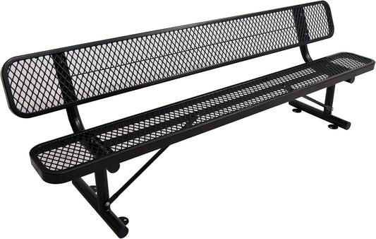 8FT Outdoor Bench Metal Park Bench with Backrest, Heavy-Duty Expanded Picnic Bench Steel Mesh Portable Seating Patio Bench for Garden, Porch, Park,School,Road Sports