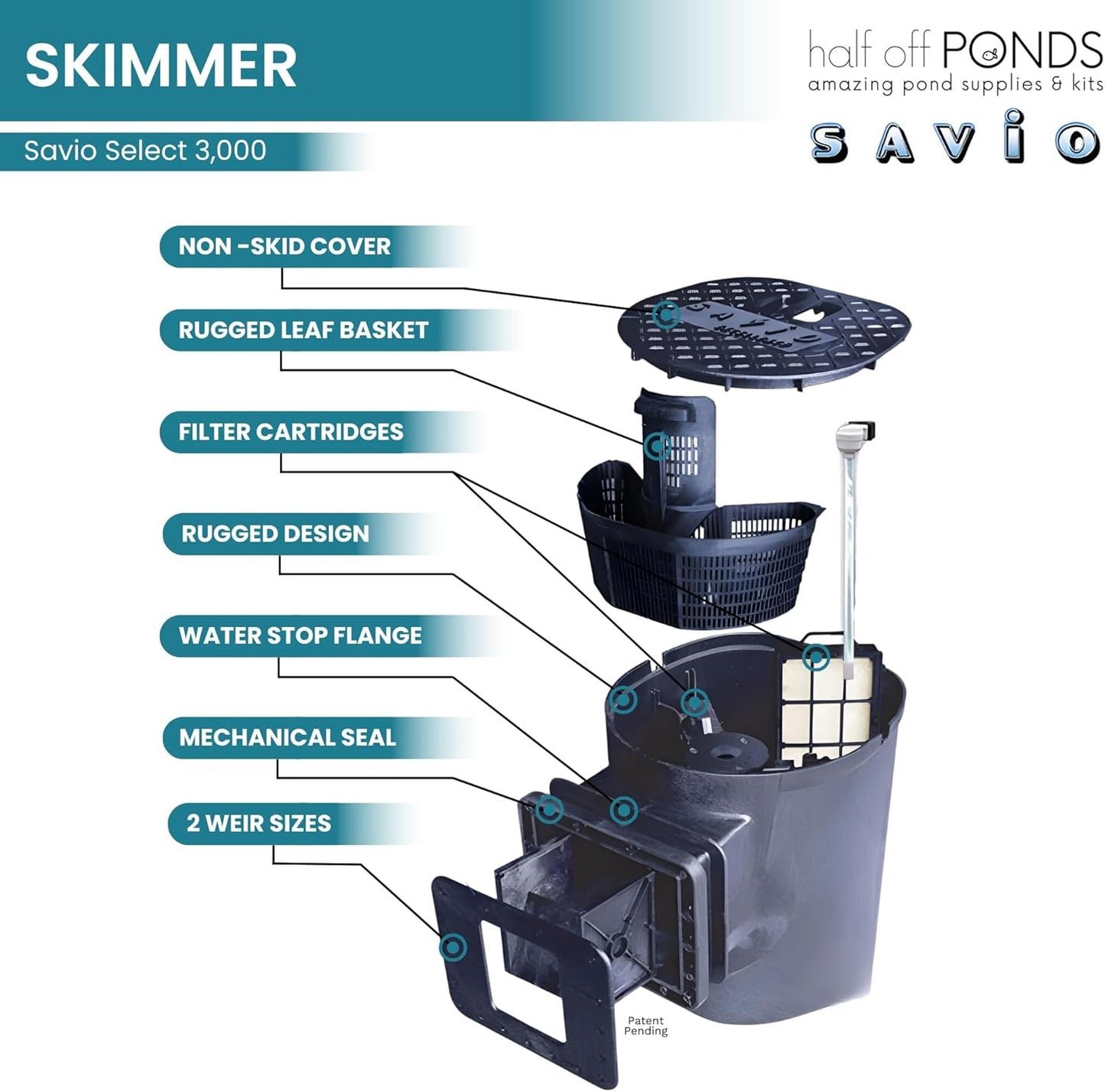 HALF OFF PONDS Savio Select 3,000 GPH Submersible Pump Pond Kit with 15' x 15' EPDM Rubber Pond Liner, UV Clarifier for Water Garden & Koi Pond