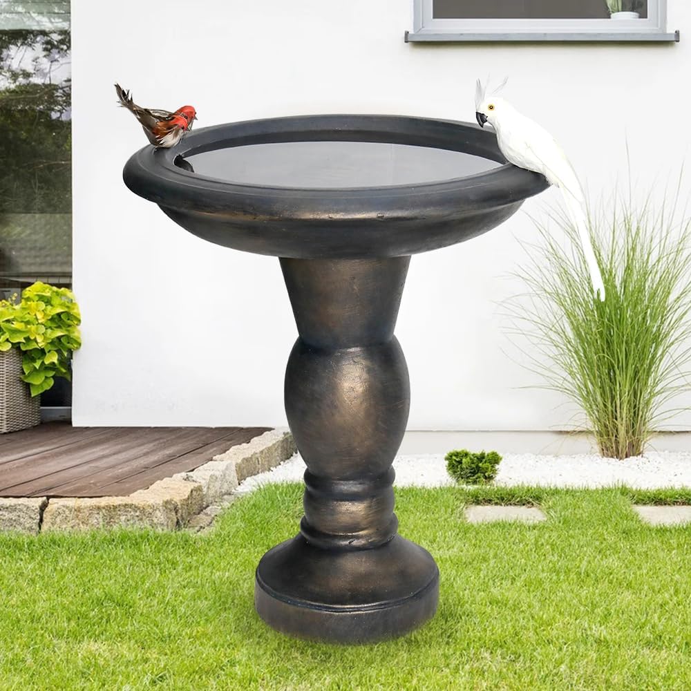 SKYFIRE 22-Inch Fibre Reinforced Concrete Pedestal Floor Fountain and Bird Bath Outdoor Decor for Garden, Patio, Lawn, Backyard - 20”L X 20”W X 22”H Antique Pedestal Birdbath