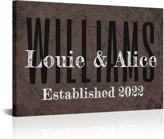 iLOOKLiKE Personalized Last Name Signs with Couple's Names Wall Art Custom Family Established Date Canvas Prints Framed Unique Wedding Anniversary Housewarming Gifts for Home Decor 8×12inch