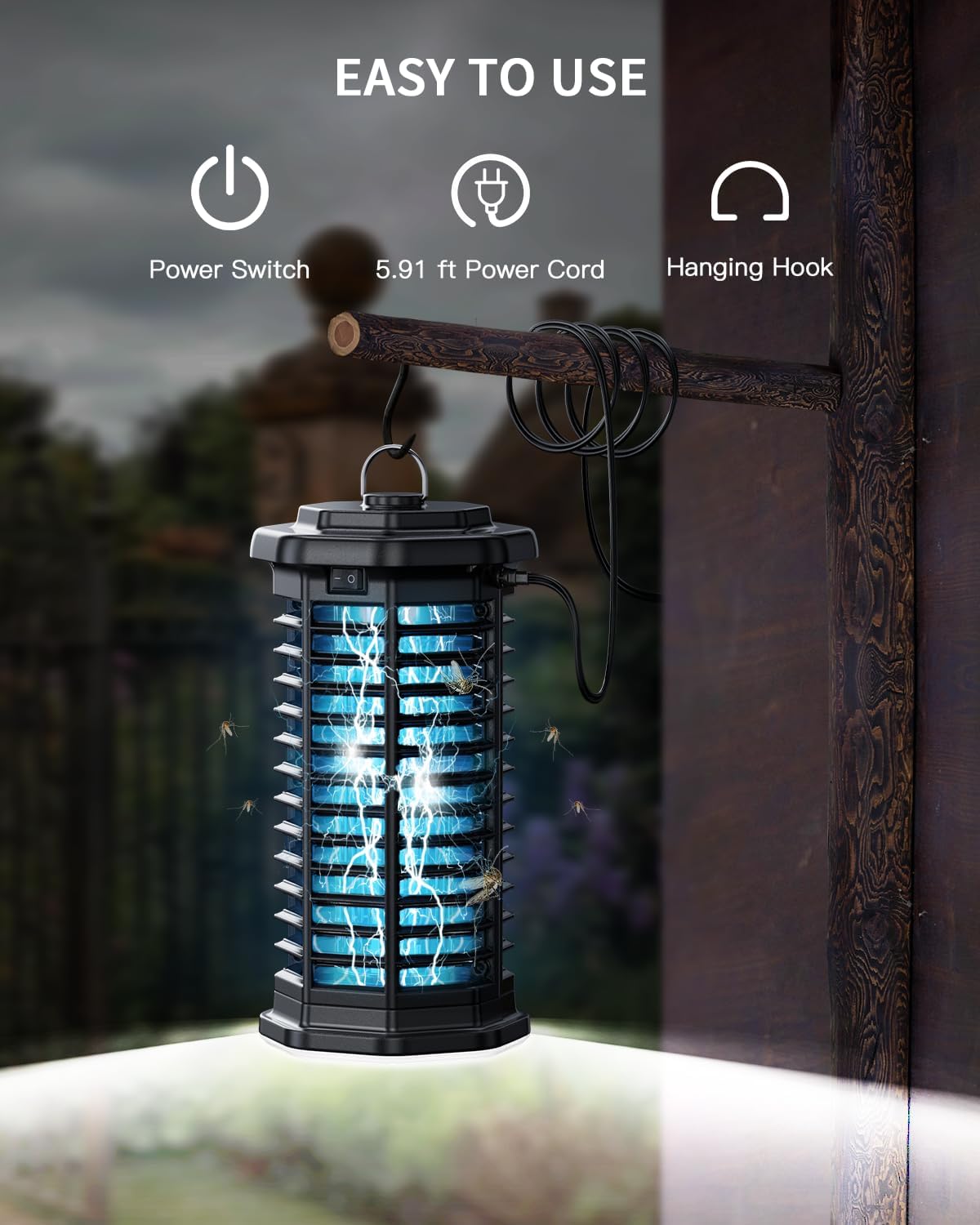 Minimoon Bug Zapper Outdoor 4000V Powerful Electric Mosquito Zapper, 15w Fly Trap Outdoor, IPX4, Corded Fly Zapper for Indoor, Yard, Backyard, Patio, Camping (Black with LED Lighting)