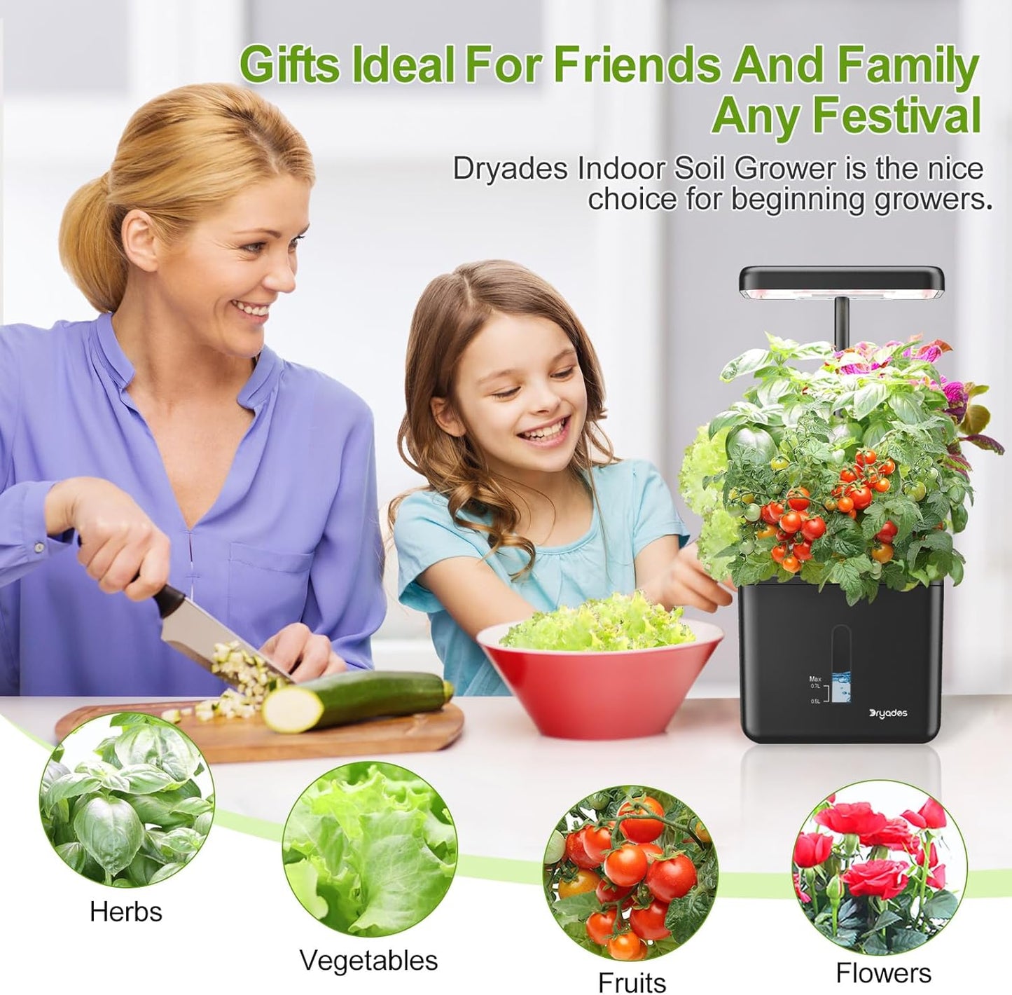 Indoor Garden Growing Systems Self-Watering Plant Pot Smart Gardening System with 17 Watts LED Grow Light Auto Timer Gardening Plant Gifts for Dad Mom Plant Pot for Vegetables Herbs(No Seeds&Soil)