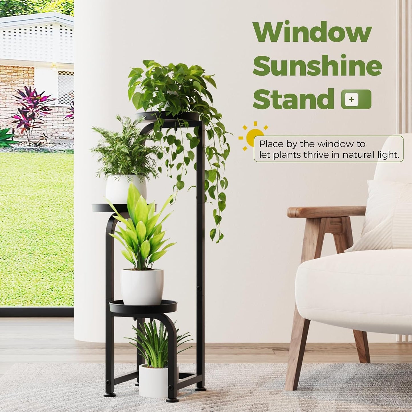 Bamworld Tall Plant Stand Indoor Outdoor, Corner Metal Flower Pot Stands for Multiple Plants, 3 Tier Heavy Duty Plant Shelf for Patio Garden Balcony Living Room Bedroom