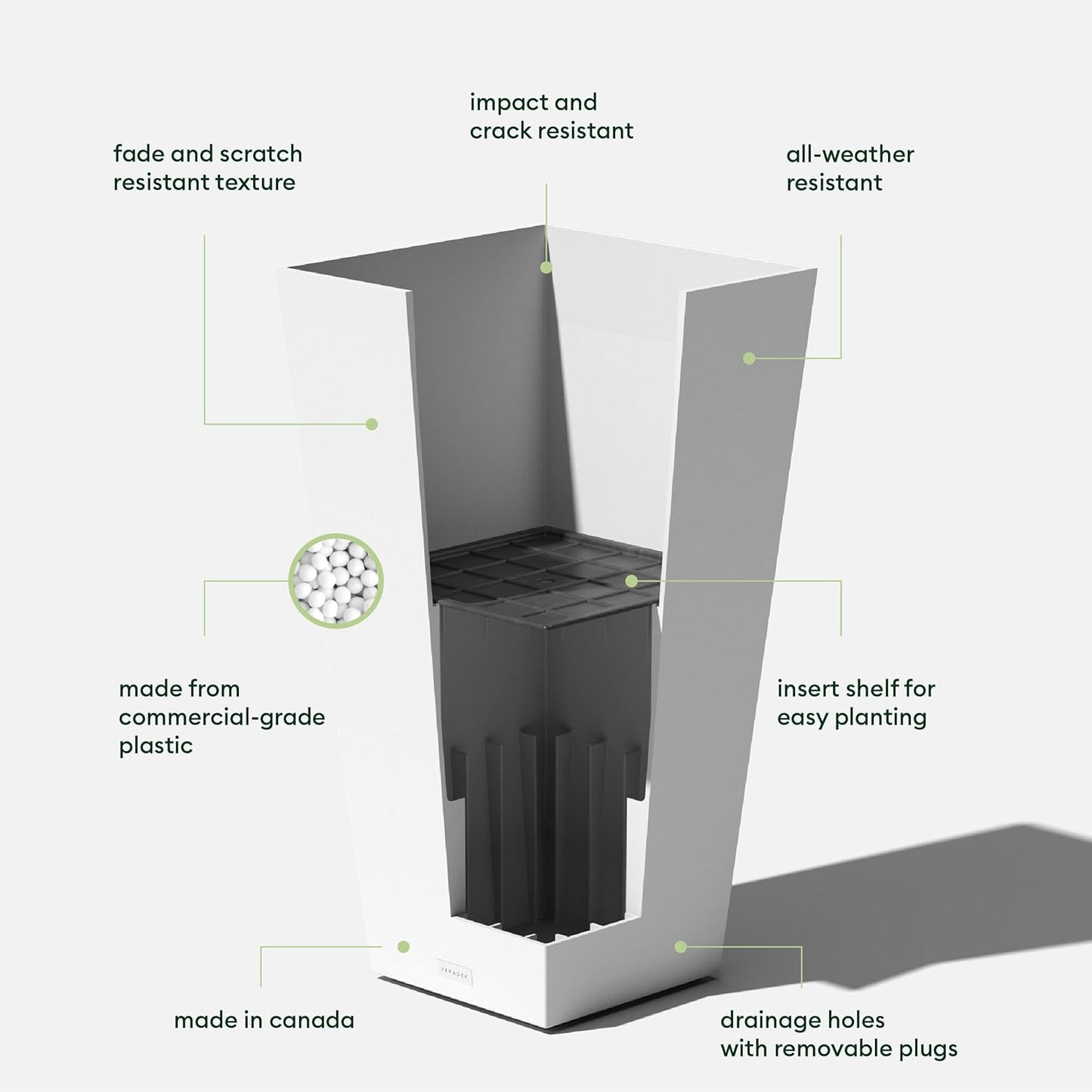 Veradek V-Resin Indoor/Outdoor Taper Planter (White, 30 inch - 2 Pack with 2 Saucer Trays)