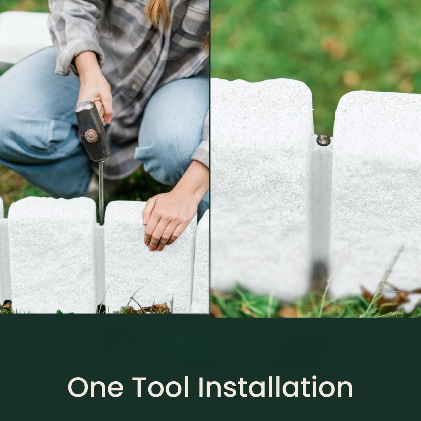 Beuta Landscape Edging | Garden Edging Border | Faux Stone Block XL for Lawn Edging, Flower Beds & Yard Edging – 4 Pack | Each Section Has 6 Blocks 48" L x 4" W x 9.5" H | 12 Spikes | Limewash