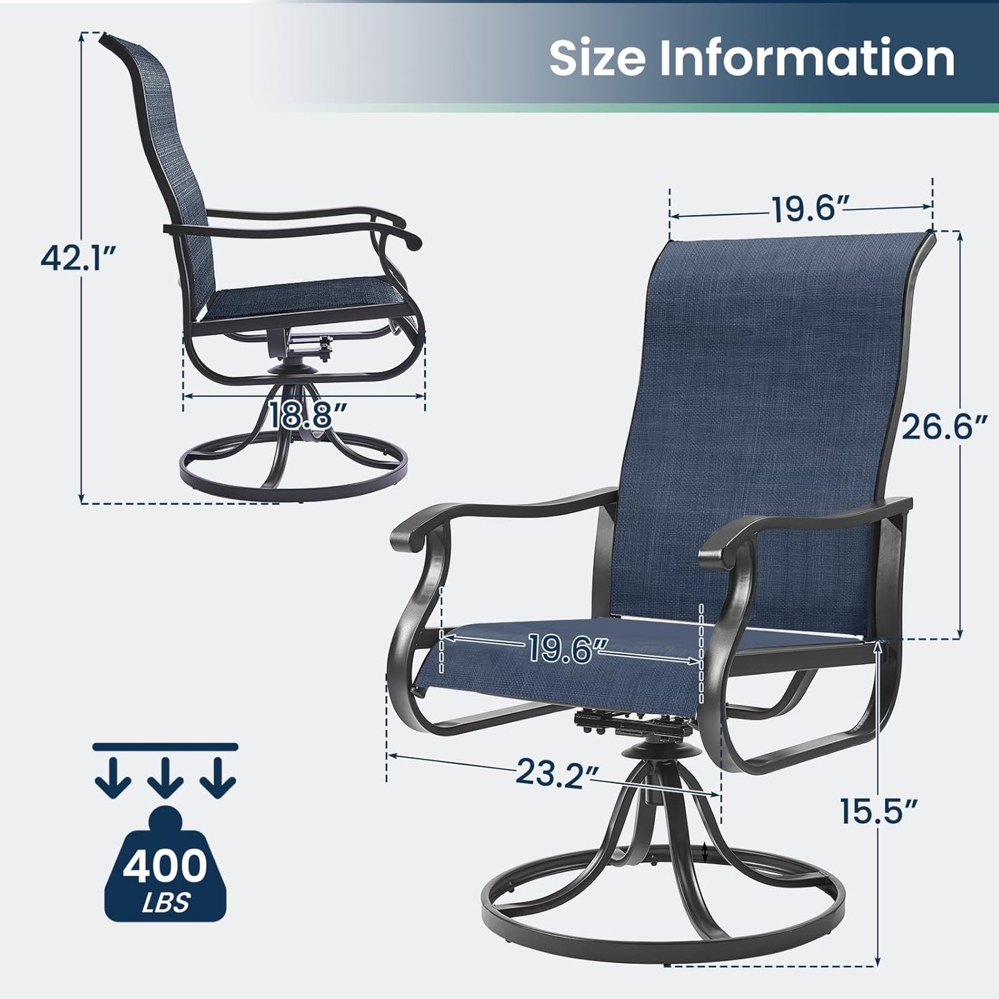 Amopatio Patio Swivel Chairs Set of 6, Outdoor Swivel Rocker Dining Chairs with All Weather Textilene High Back & Metal Frame, for Backyard Deck Lawn Garden, Navy Blue