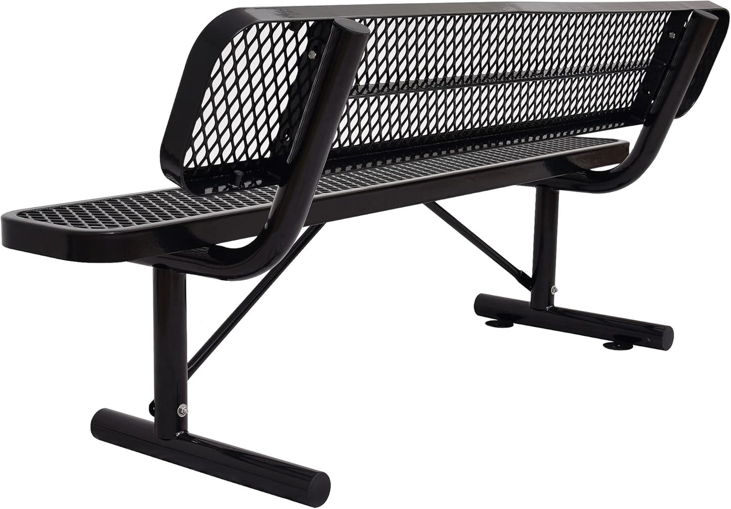 8 FT Heavy Duty Metal Park Bench for Outside, Black Bench with Backrest,4-6 Person Seat, Outdoor Commercial Metal Mesh Benches for Shopping Mall, Lawn, Park, Deck, Garden, Patio, Porch