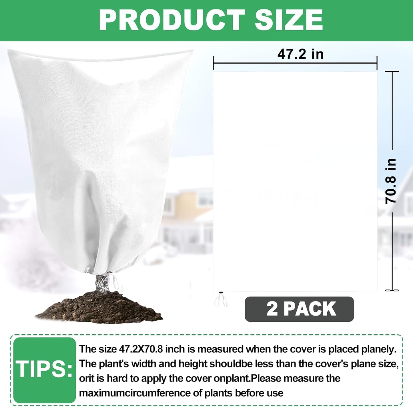 Plant Covers for Winter Tree Covers Freeze Protection, 2 Pack 47.2" X 70.8" Frost Covers for Outdoor Plants with Zipper Drawstring, Frost Cold Weather Plant Freeze Protection Cover Bags