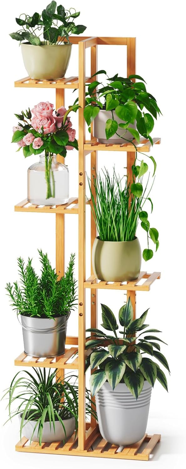 ROSSNY 48 Inch Talll Plant Stand Indoor, 6 Tier 7 Potted Bamboo Plant Stands for Indoor Plants, Corner Plant Stand, Plant Shelf For Indoor, Tiered Plant Stands, Indoor Plant Holder, Natural
