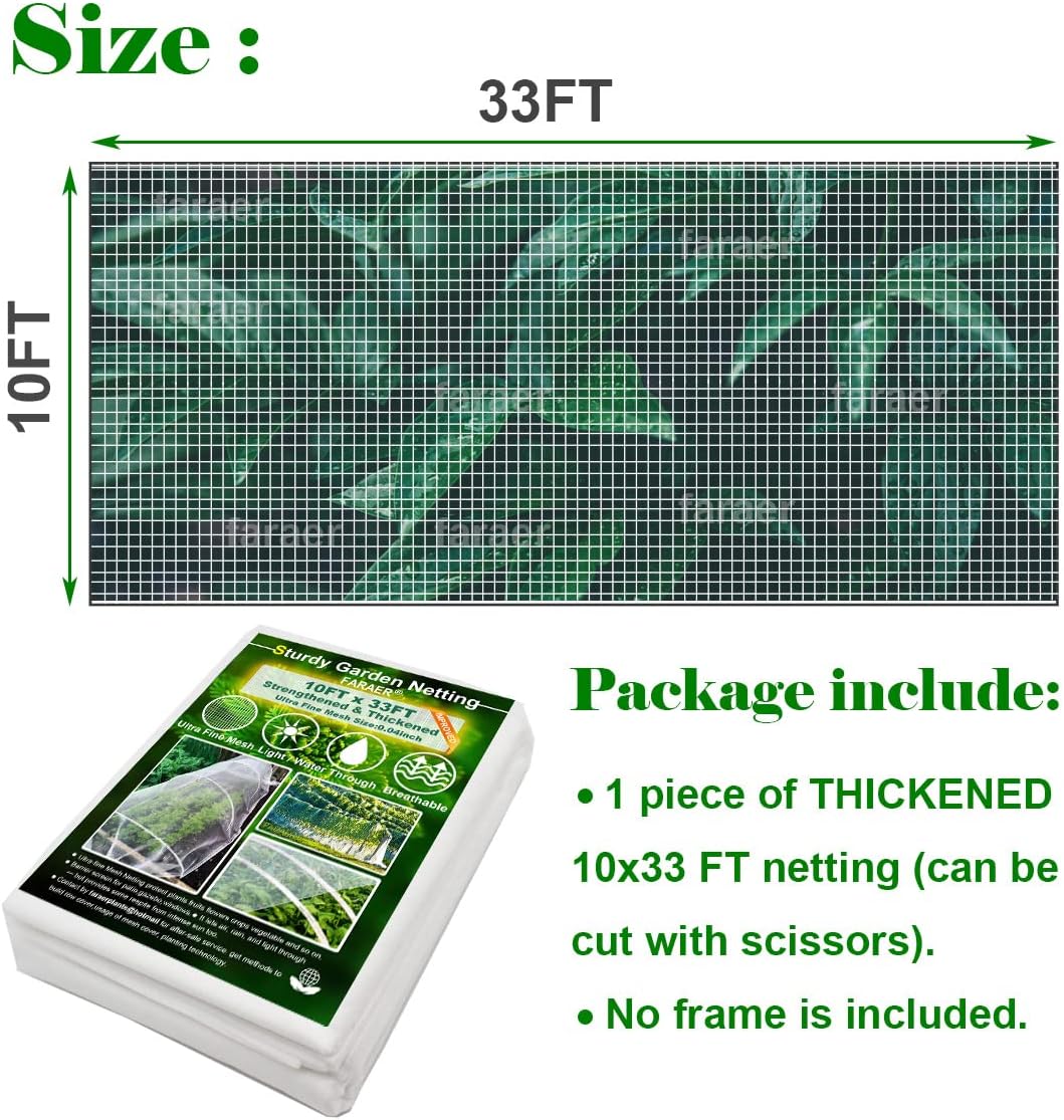 Garden Pest Barrier Netting, Thickened Mesh Net Bugs Out Plant Covers 10x33Ft Ultra Fine Protection Netting for Vegetable Plants Fruit Flowers Greenhouse Row Cover Raised Bed Insect Barrier Screen Net